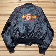 Vintage 80s Ac5res Auto Wrecking Full Zip Satin Bomber Jacket USA Made - Size XL