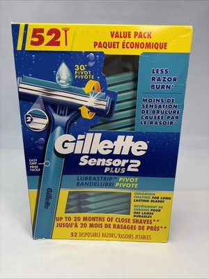 Men's Gillette Sensor PLUS 2 Disposable Razor Powder Lubrastrip 52 Razors Sealed