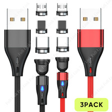 3 Pack Rotate Magnetic Phone Charger Charging Cable For Micro USB/Type C/ iPhone