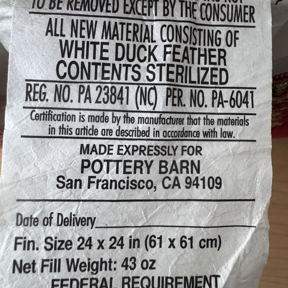 Pottery Barn Red Paisley Throw Pillow Cover and 24“ Down Insert Square Caroline - Image 4 of 4