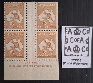 1932 Australia Ash Imp Blk 4x6d Chestnut Kangaroo stamps MCCAWMK Mint $500.00.