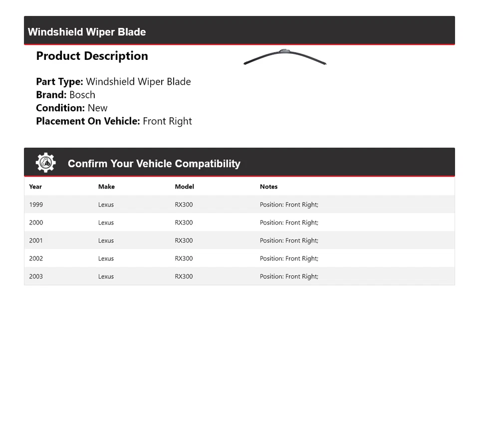 Limpiaparabrisas delantero derecho 2000 para Lexus RX300 1999-2003 Bosch ICON Foto 2 de 4