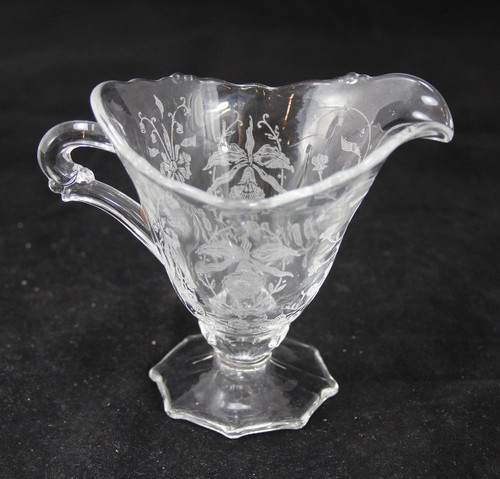 Vintage HEISEY geätztes ELEGANTES Glas Orchideenmuster SAHNEKÄNNCHEN & ZUCKERDOSE  - Bild 11 von 12