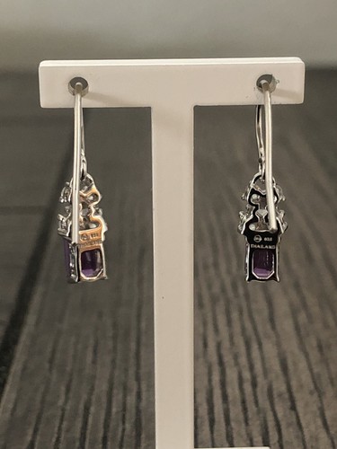 NEW Sterling Silver Sparkly CZ Purple Amethyst Gem Dangle Drop Hook Earrings - Picture 4 of 7