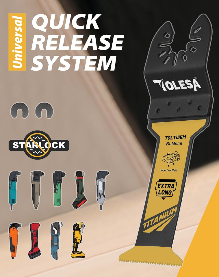 TOLESA 16Pcs ExtraLong Titanium Oscillating Tool Blades, Oscillating