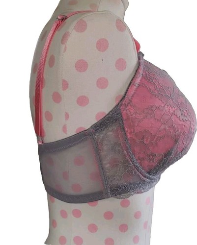 Rampage Intimates Lined Pink Grey Lace Overlay Underwire TShirt Bra Size 38D VGC - Picture 2 of 8