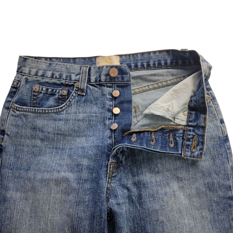 Jeans feminino S by Serena cintura apertada 28 azul denim botão mosca perna reta EUA - Imagem 4 de 4