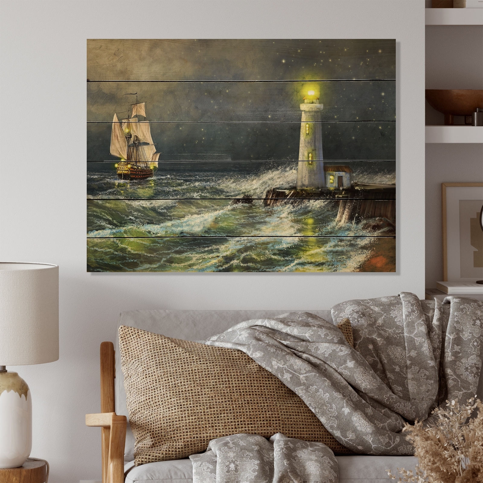 Designart 'Lighthouse On The Beach' Nautical & Coastal Wood