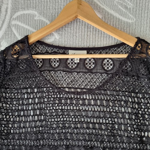Autograph Top Womens Size 26 Black Crochet Lace Style Open Weave - Picture 2 of 19