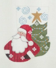 CH Designs needlepoint HP canvas SANTA TREE SNOW Mini Stocking Christmas 4x5" 18