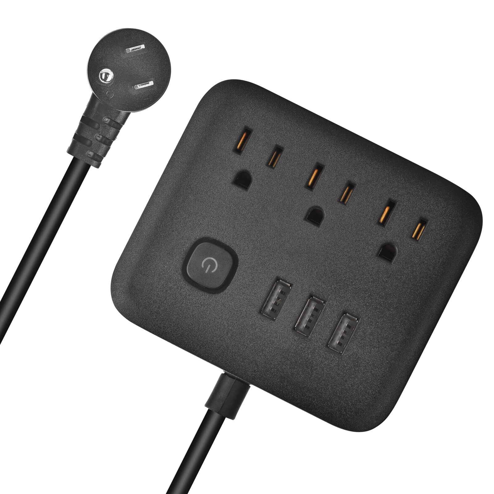 Surge Protector Power Strip with 3 USB A Ports 3.9 Ft PVC Extension Cord Plug...-image