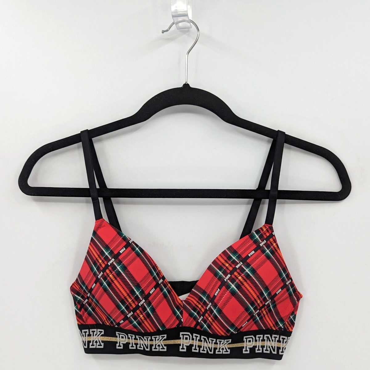 Victoria's Secret PINK Bra Women's 32B Red Plaid Wireless Lightly