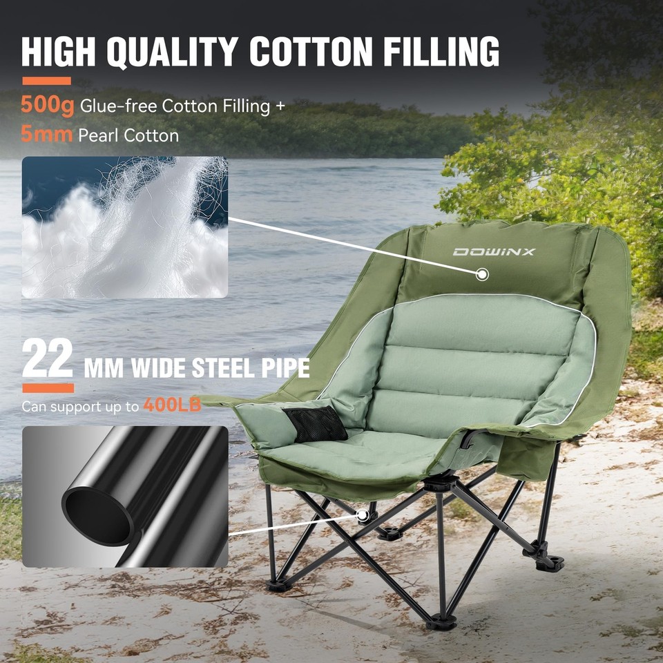 Dowinx Oversized Extra Large Camping Chair for Adults, Lawn Chairs