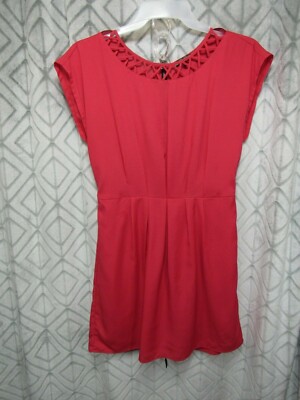 Be Bop Dress Size XL Red Back Outside Zipper Round Open Neck Tie Belt Casual