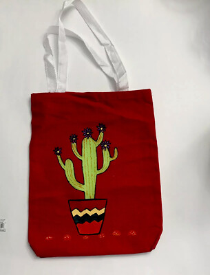 Canvas Hand Crafted Tote Bags Cactus Plant