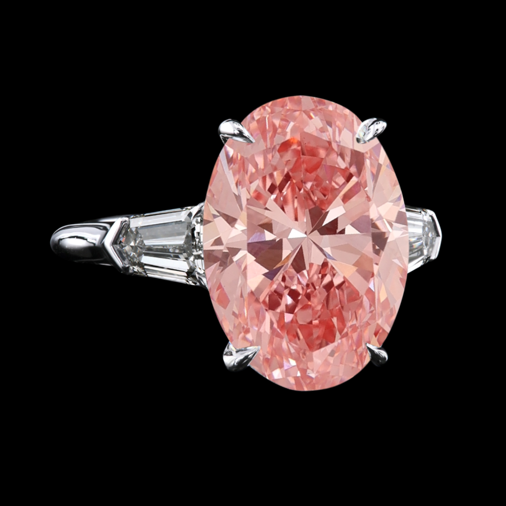 Pink Diamond Ring IGI Fancy Vivid Oval Cut 3.80 Ct Lab Grown PT950