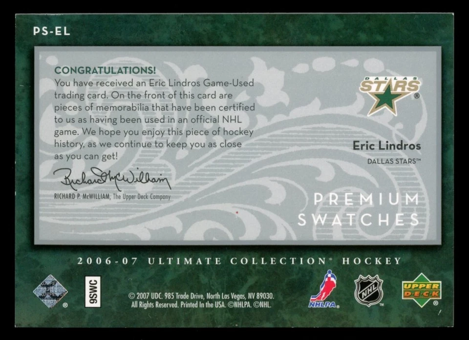2006-07 Ultimate Collection Premium Swatches ERIC LINDROS 03/50 #PS-EL Stars - Image 2 of 3