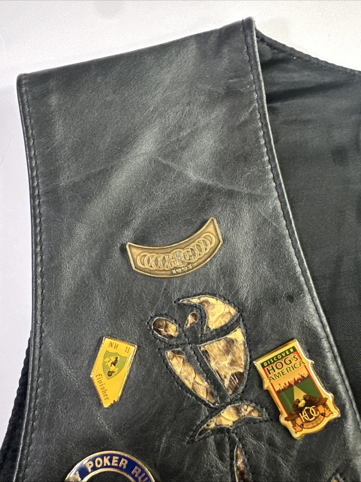 American Made L женщин кожаный жилет змея кожи инкрустация редкая Harley Davidson булавки - Изображение 3 из 4