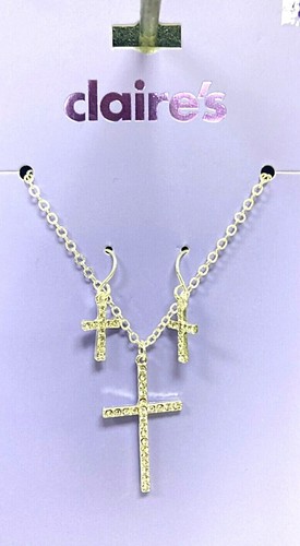 Claire’s Girls Earrings & Necklace Set Choose Butterflies/Peace Signs/Crosses - Picture 4 of 4
