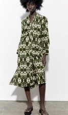 ZARA WOMAN SS23 PRINTED TUNIC DRESS GREEN/ECRU SIZE M UK 10/12| 5598/042 BNWT