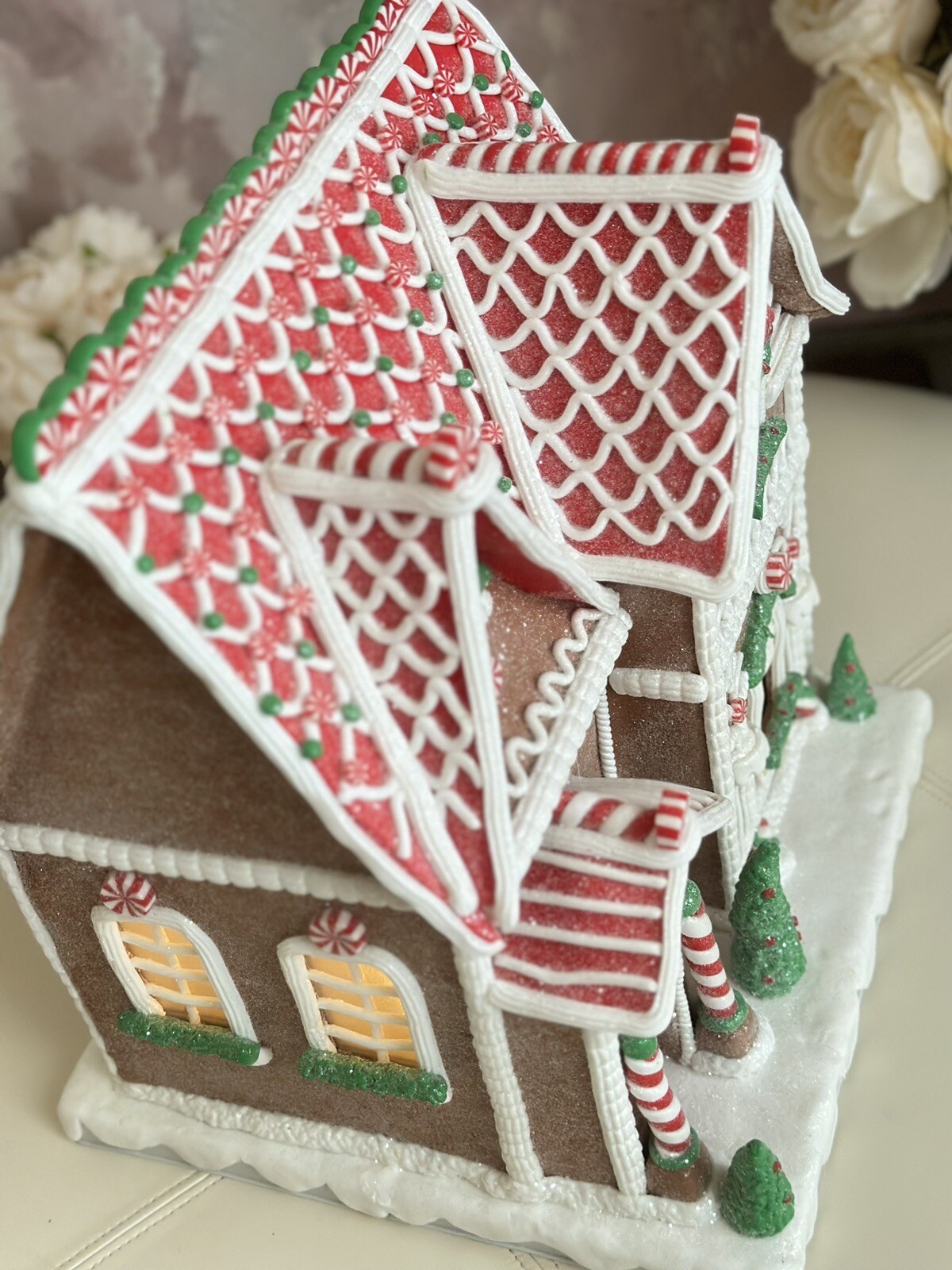 Christmas Gingerbread Peppermint House Mansion Lighted 15" NEW eBay