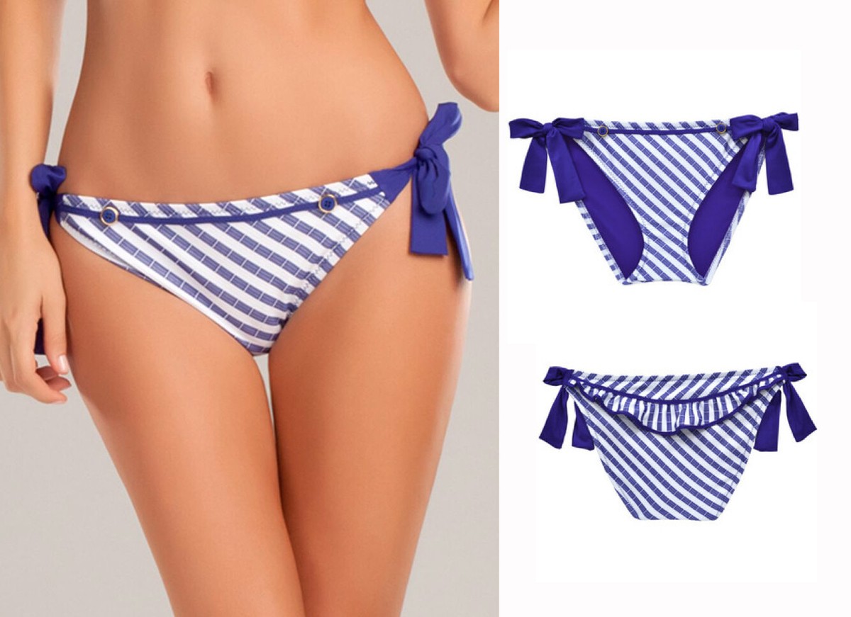 Betsey Johnson Ship Shape Nautical Stripe Tie Side Swimsuit Bikini