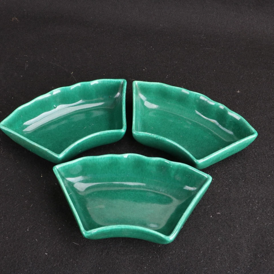 3 Stoneware Green Glaze Condiment Serving Bowls - Image 2 of 4