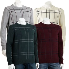 New Croft & Barrow Men Big&Tall Heavyweight Windowpane Crewneck Sweater MSRP $65