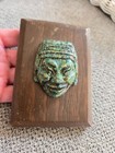 Vintage Mayan Aztec Wall Plaque El Arte Azteca Malachite Stone on Wood Plaque — photo 1
