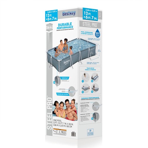 Bestway Steel Pro 12' x 6'7" x 26" Rectangle Above Ground Outdoor Swimming Pool - Picture 12 of 12