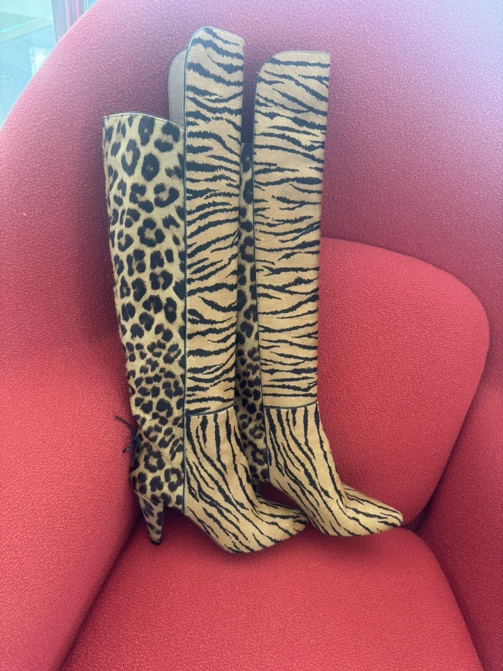 AQUAZZURA сексуальный леопард печать ботинки, размер 38 1/2 сделано в Италии - Изображение 2 из 4