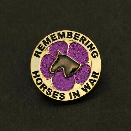 PURPLE POPPY GLITTER - HORSES - REMEMBRANCE BADGE - GOLD            (P26)