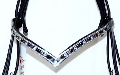 FSS klar/tiefschwarz/grau Kristall SCHIMMER Glitzer tief V-Ausschnitt Form Stirnband NEU 🦄