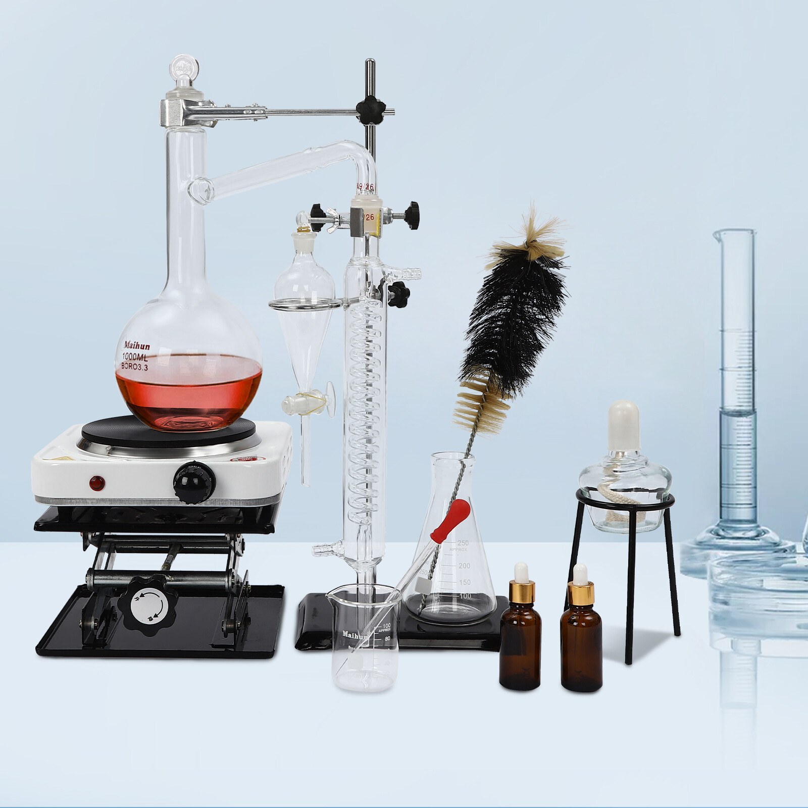 1000ml Essential Oil Distillation Apparatus Lab Home Glassware Distillation Kits thumbnail 24