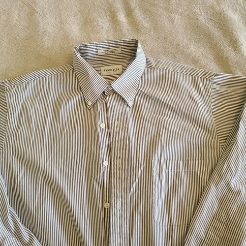 Van Heusen Mens Extra Large White Gray Pinstripe Button Up Dress Shirt - Picture 2 of 7