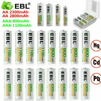 EBL Lot AA AAA Rechargeable Ni-Mh Batteries 2800mAh 2300mAh 1100mAh 800mAh + Box