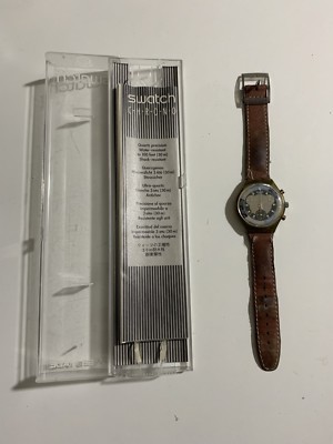 SWATCH UHR Mod. Jet Lag Chrono Bj 1993 Lederarmband Gehäuse defekt in Box