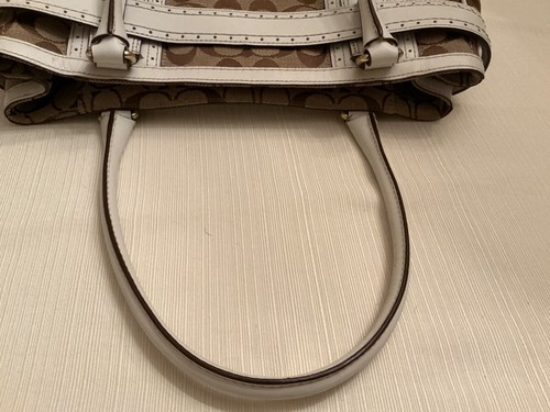 Auth COACH Hamptons Signature Large Carryall 10508 beige Cream Jacquard Leather - Picture 10 of 10