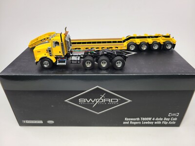 Kenworth T800W Rogers 4-Axle Flip Lowboy Yellow Sword 1:50