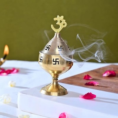6 Zoll Elegante Messing Om Hakenkreuz Diya Maha Shivratri Hindu Pooja Jyot Do...