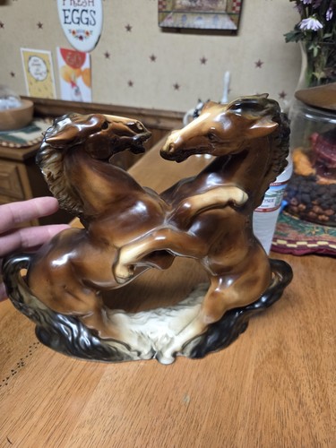 Vintage Porcelain Fighting Horses Figurine 10.5" Tall Japan - Picture 3 of 14