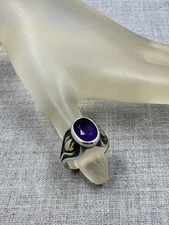 James Avery Oval Amethyst Sterling Silver .925 & 14K Gold Ring Size 7.75