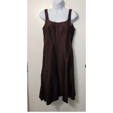 Talbots 100% Shantung Silk Brown Sleeveless Dress Flare Skirt Midi 8 NWT Lined