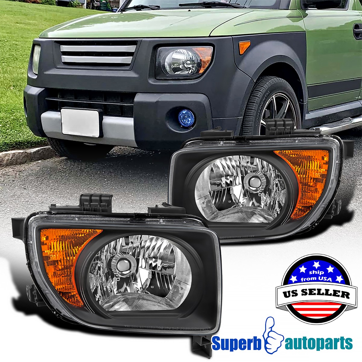 For 2003-2008 Honda Element Black Headlights OE style Replacement