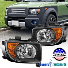 For 2003-2008 Honda Element Black Headlights OE style Replacement Left+Right