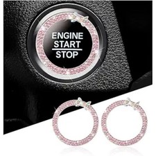 2PCS Bling Car Engine Start Button Cover Stickers, Sparkling Rhinstones-Pink
