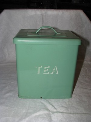 Large Mint Green TEA Storage Tin 8'' x 7-1/2'' x 6-1/2''