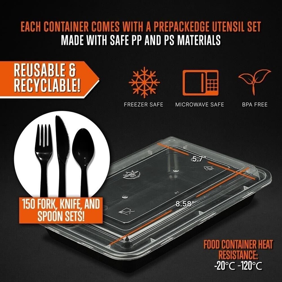 SQUATZ 150pcs Rectangular Microwaveable Food Container Set w/ Lids BPA ...