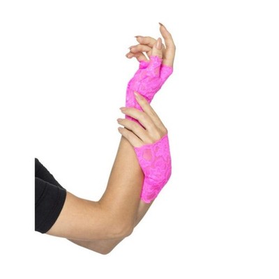 Ladies Lace Gloves Neon Fancy Dress Accessory 1980s Aerobics Gym Instructor 80s