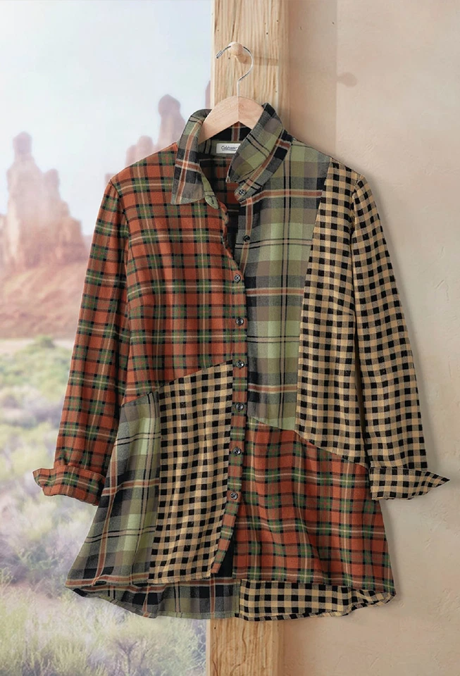 Túnica Coldwater Creek para mujer mezclada y combinada a cuadros color especia múltiple Foto 2 de 4